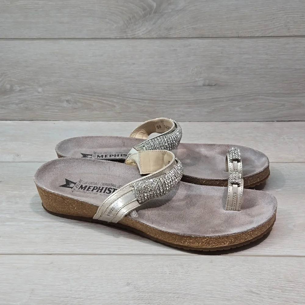 Mephisto Women Crysta Loop Toe l Beads Wedge Sandals shoes sz 39/9